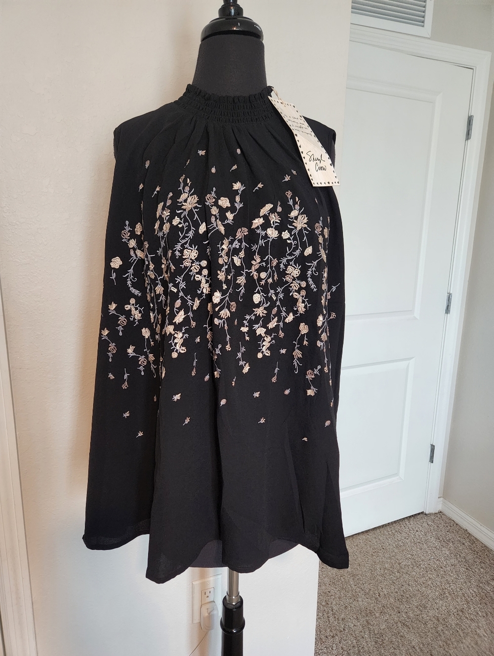 Embroidered Black Halter Blouse